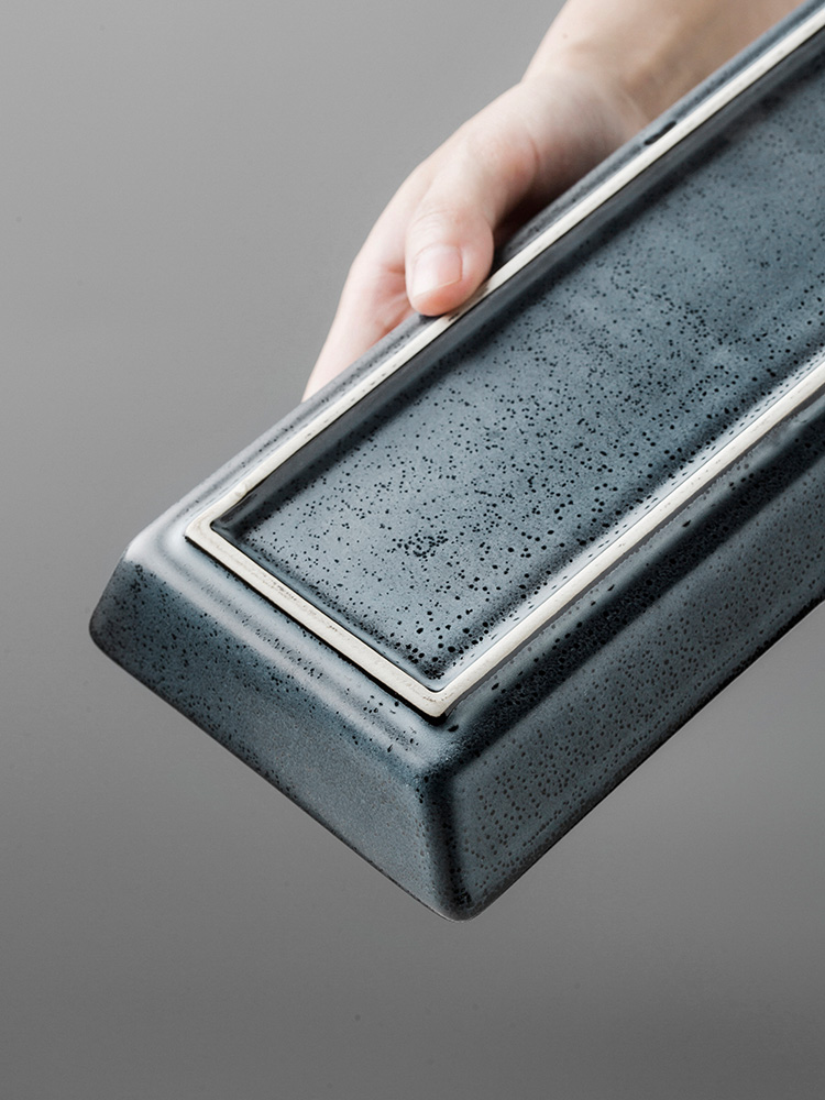 Japanese cuisine disc rectangular simple black and white ceramic grinding sushi plate rectangular beef hot pot snack plate