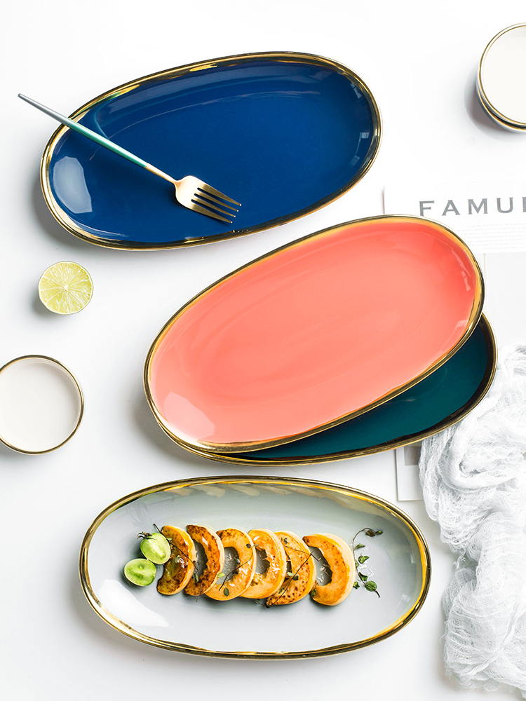 The Fish dish household new up phnom penh dish large oval disc sushi plate ceramic household steamed Fish plate of northern wind