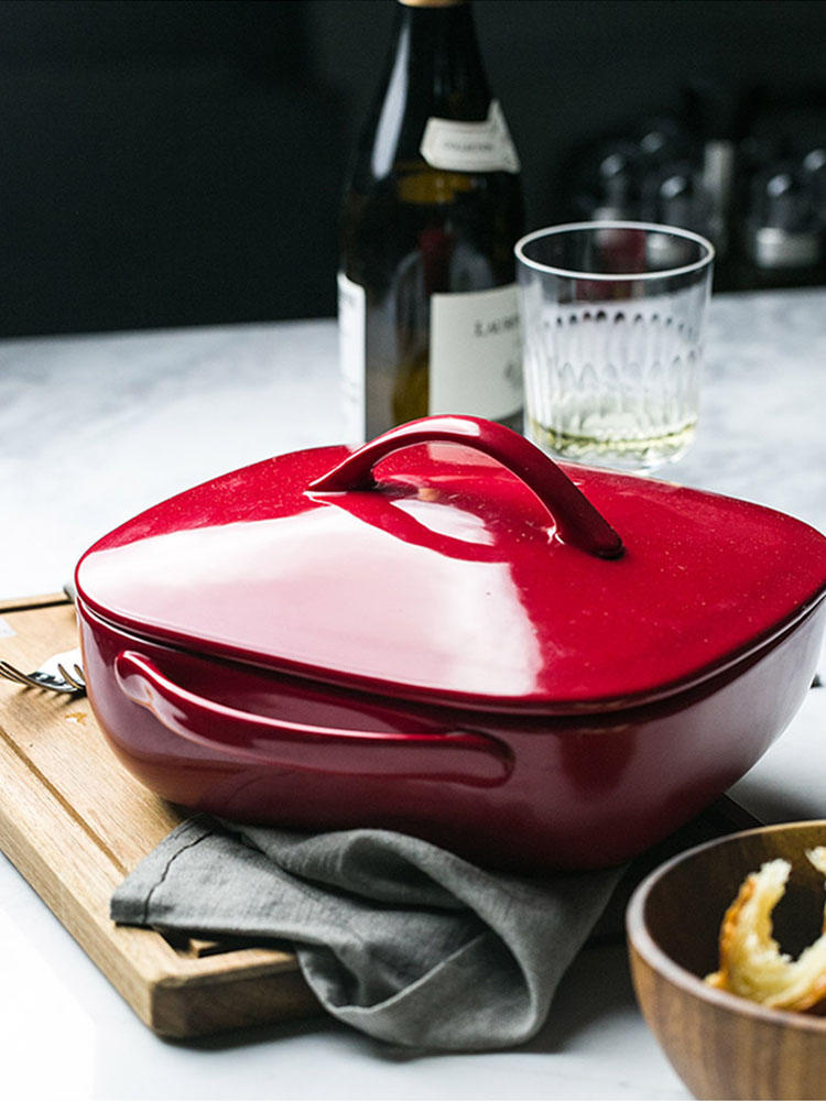 Roasted bowl ears baked cheese paella dribbling cover ceramic tableware large rectangle plate home baking oven
