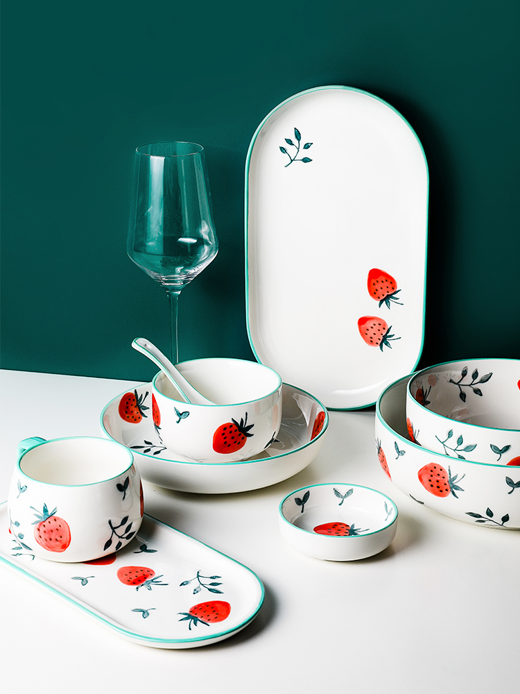 Boss on spring creative strawberry tableware ins 0 fish dish the Nordic household ceramic bowl rainbow such as bowl soup bowl