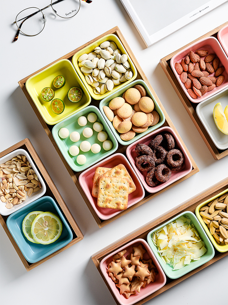 The Month of bamboo ceramic frame plate Japanese snack plate spreading dried fruit dessert plate afternoon tea fruit snacks sauce dish