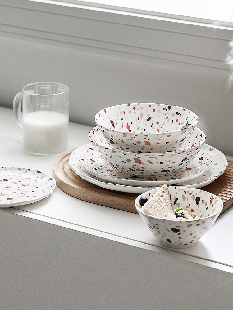 Boss in mottled creative ceramic tableware, lovely home soup bowl large rainbow such use 0 flat the salad bowl