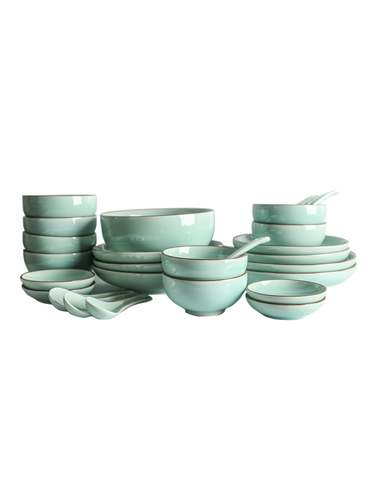 Longquan celadon suit household ceramics tableware vinegar dish bowl chopsticks plates spoons Nordic contracted eat bowl of Chinese style