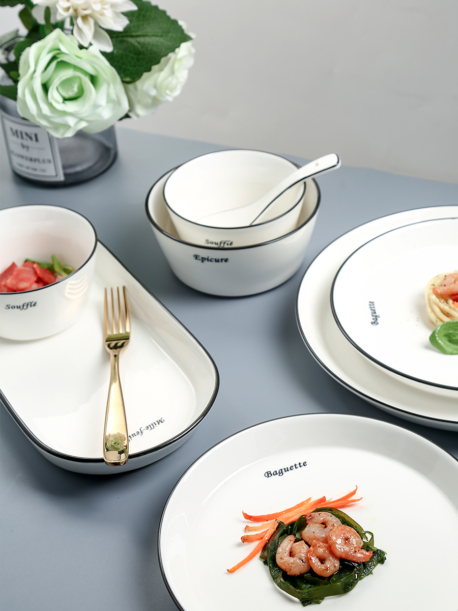 Dishes suit household contracted wind Nordic web celebrity ins tableware couples a single combination rice bowl dish ceramic bowl