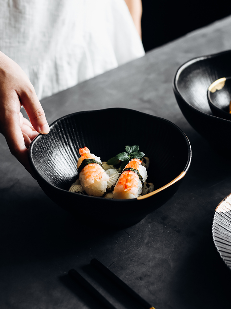 Tao soft Nordic fuels the irregular meal bowl of rice bowls of pottery and porcelain tableware soup can grind arenaceous black rainbow such as bowl restaurant dishes