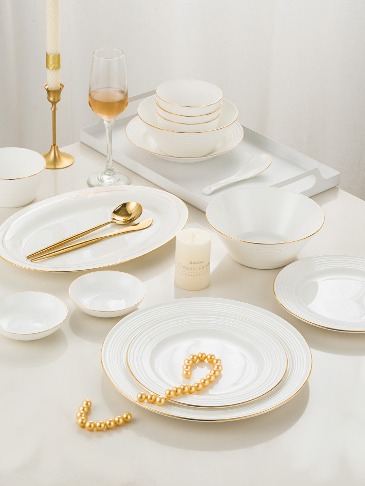 Up Phnom penh key-2 luxury light dishes suit household jingdezhen porcelain tableware ceramic bowl chopsticks Europe type ipads plate combination screw thread