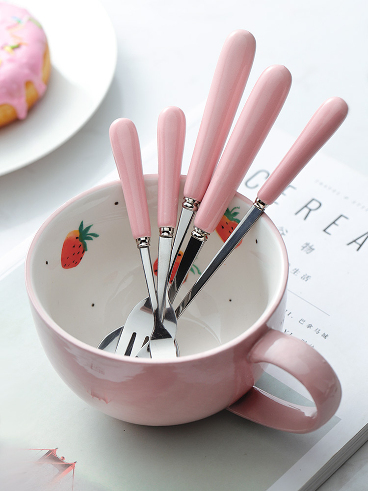 Ceramic spoon handle stainless steel household creative TBSP lovely ladles Korean children eat small spoon, tableware