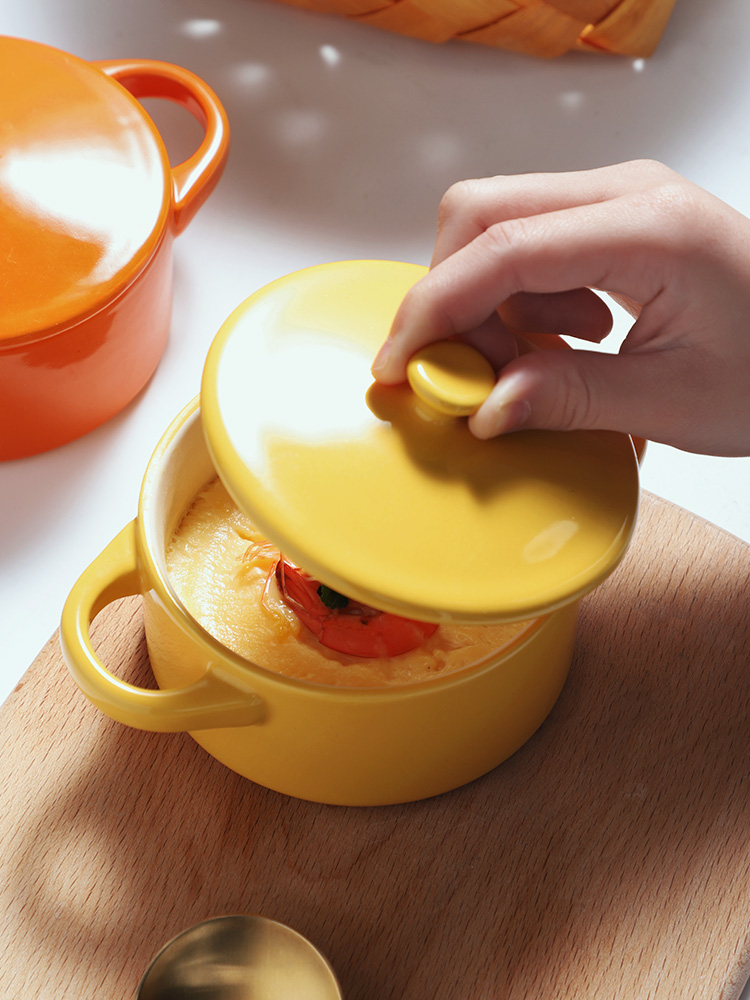 Ears ceramic steamed custard with a small bowl of chicken household with cover high - temperature baby baby braised egg steamed egg bowl side dish bowl