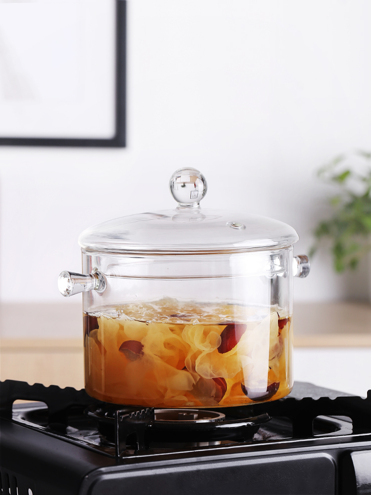 Transparent high borosilicate glass ears pot soup household electric TaoLu gas flame heat resisting high temperature resistant soup pot of stew