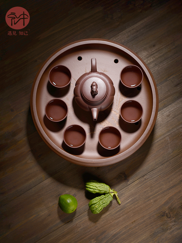 Yixing purple sand tea tray in the macro pallet pure manual double circular tea sea water storage type small dry tea tea set