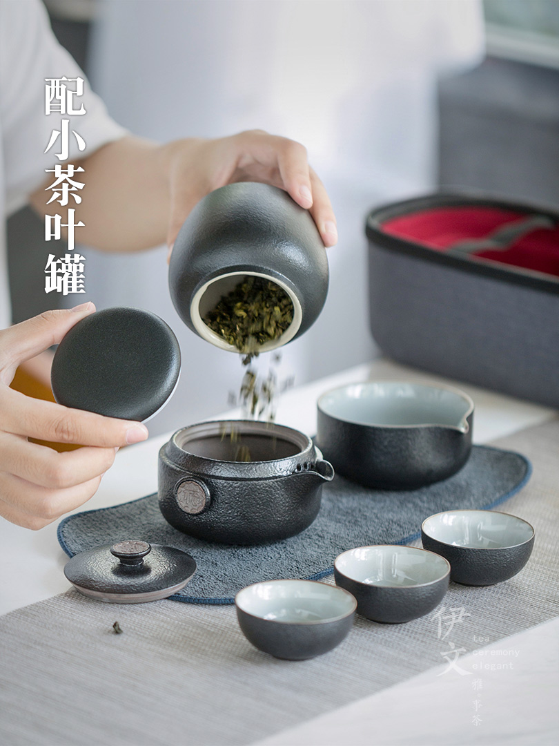 Evan ceramic kung fu tea set Japanese portable crack cup with caddy fixings contracted travel tea set outside