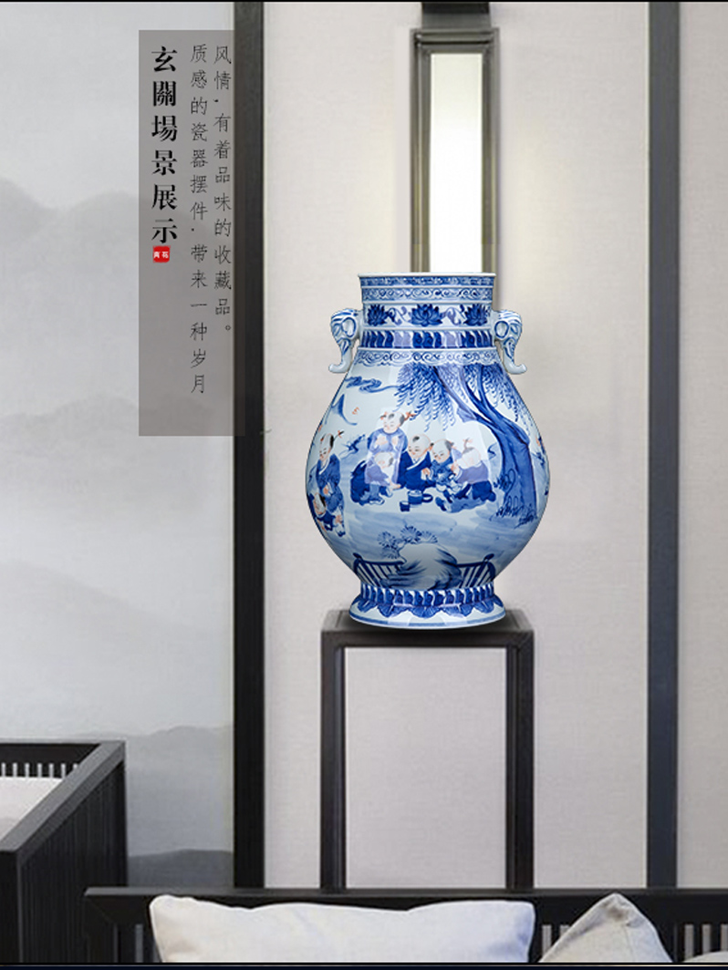 Jingdezhen ceramic new Chinese blue and white tong qu vase decoration place to live in the sitting room porch flower vase