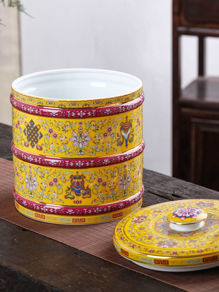 Seven loaves colored enamel tea caddy fixings waking device seal pot domestic large - sized ceramic tea boxes large capacity