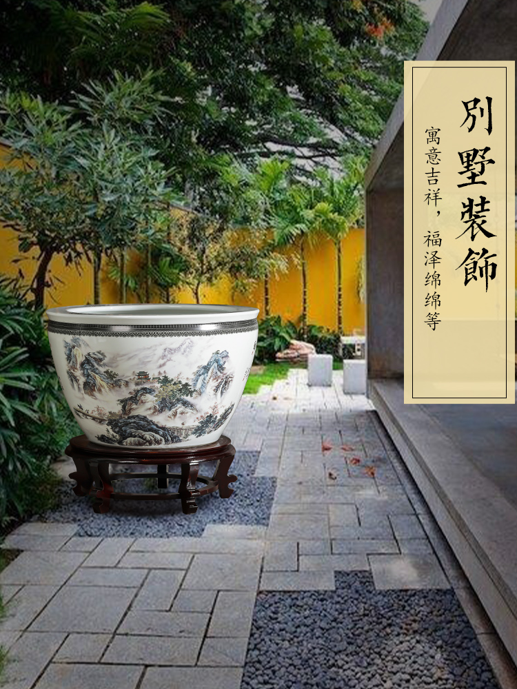 Jingdezhen ceramic fish tank basin water lily bowl lotus goldfish turtle cylinder fish king sitting room furnishing articles