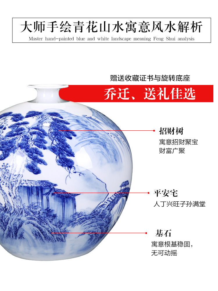 Jingdezhen ceramics hand - made of blue and white porcelain vase furnishing articles of new Chinese style living room home TV ark adornment arranging flowers