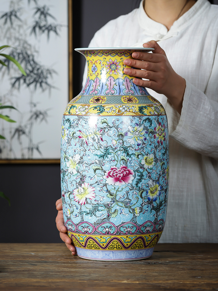 Jingdezhen ceramics colored enamel of large vase furnishing articles of new Chinese style flower arrangement sitting room TV ark, household act the role ofing is tasted