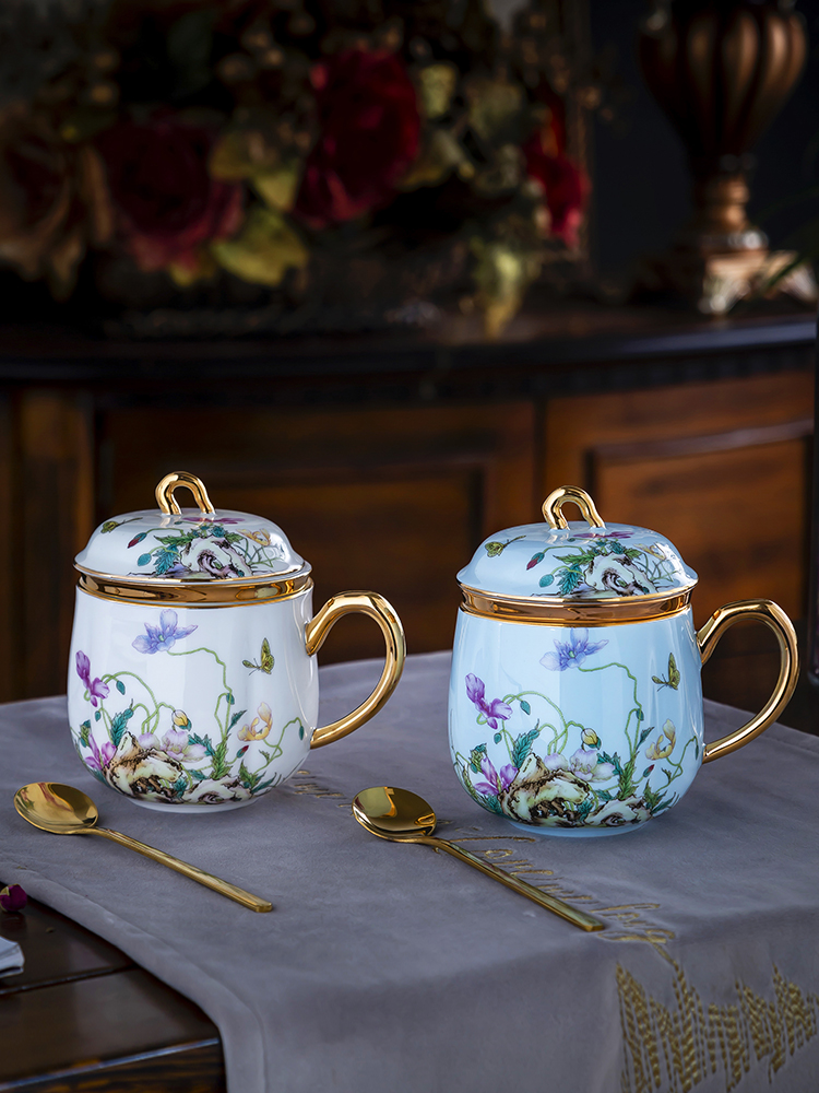 Jingdezhen enamel decorated with cover cups filter mark cup tea cup, office cup household ceramic cup