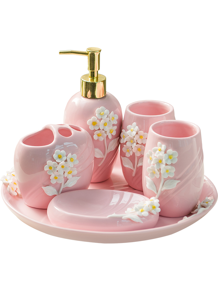Ou set sanitary ceramic five Chinese valentine 's day gift toothbrush cup toilet wash gargle suit couples suits for