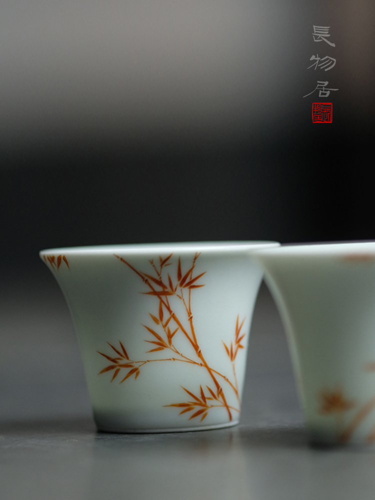 Offered home - cooked alum in red bamboo grain wsop cup jingdezhen hand - made ceramic tea cup tea sample tea cup, the cup