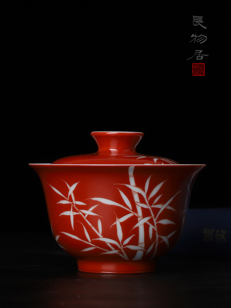 Offered home - cooked at flavour manual coral red white name plum bamboo grain tureen jingdezhen ceramic tea set tea cup