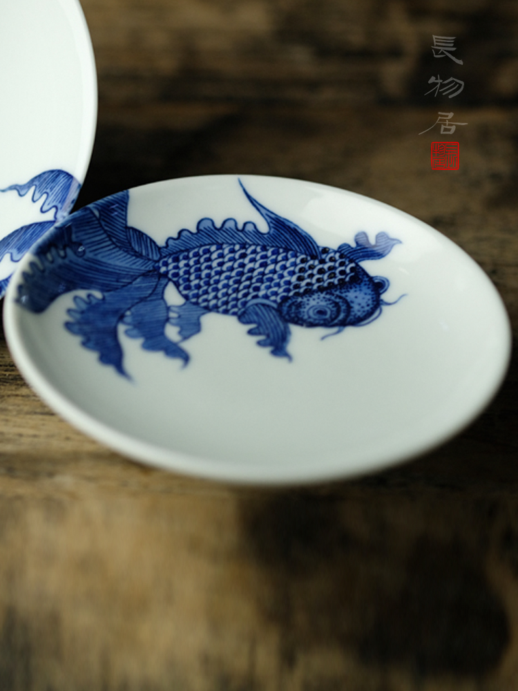 Offered home - cooked at taste of prosperity only three tureen of jingdezhen blue and white goldfish hand - made ceramic tea bowl cups