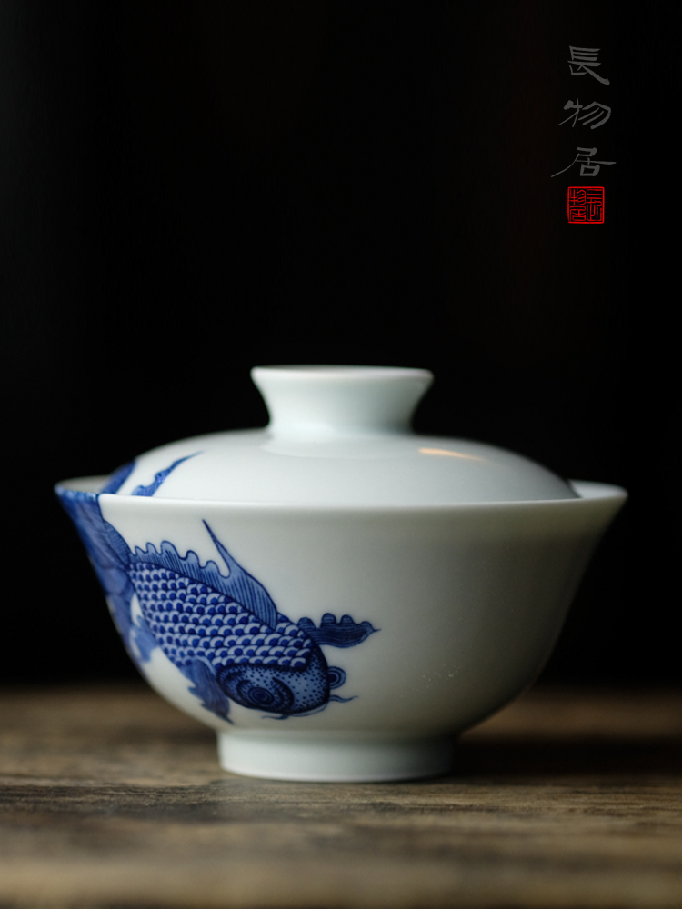 Offered home - cooked at taste of prosperity only three tureen of jingdezhen blue and white goldfish hand - made ceramic tea bowl cups