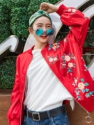 Sulu ban đầu dòng mùa xuân Trung Quốc phong cách thêu áo ngắn nữ 2019 mùa xuân mới đồng phục bóng chày màu đỏ lỏng - Áo khoác ngắn