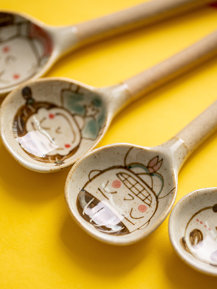 Day Wilson of jingdezhen ceramic spoon hand creative cartoon express children rice ladle soup spoon, big long handle household Japanese