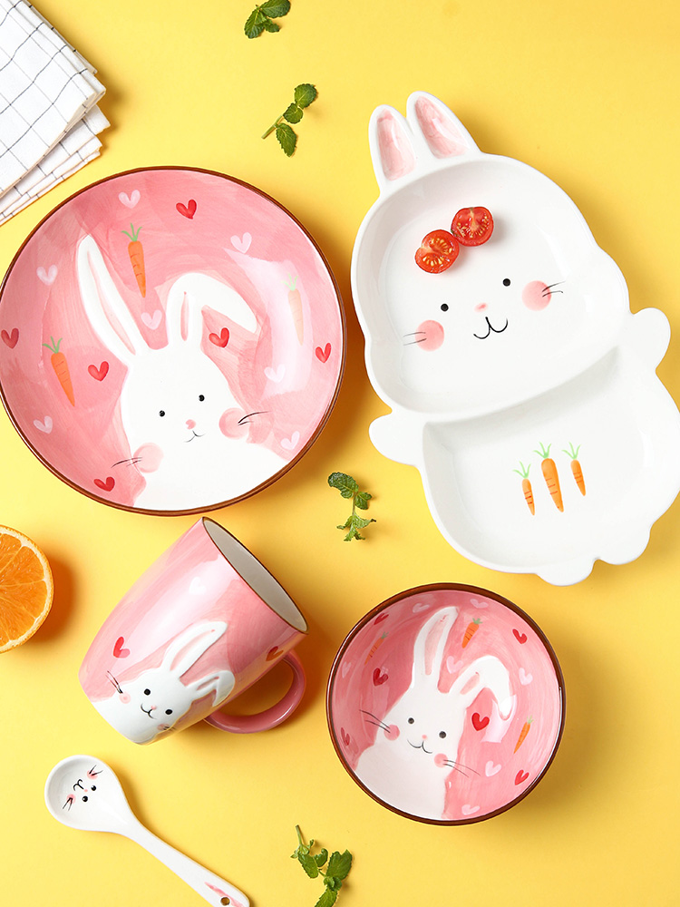 Orange leaves children to use spoon, ceramic tableware and lovely cartoon separate tray plates dishes suit baby home to eat