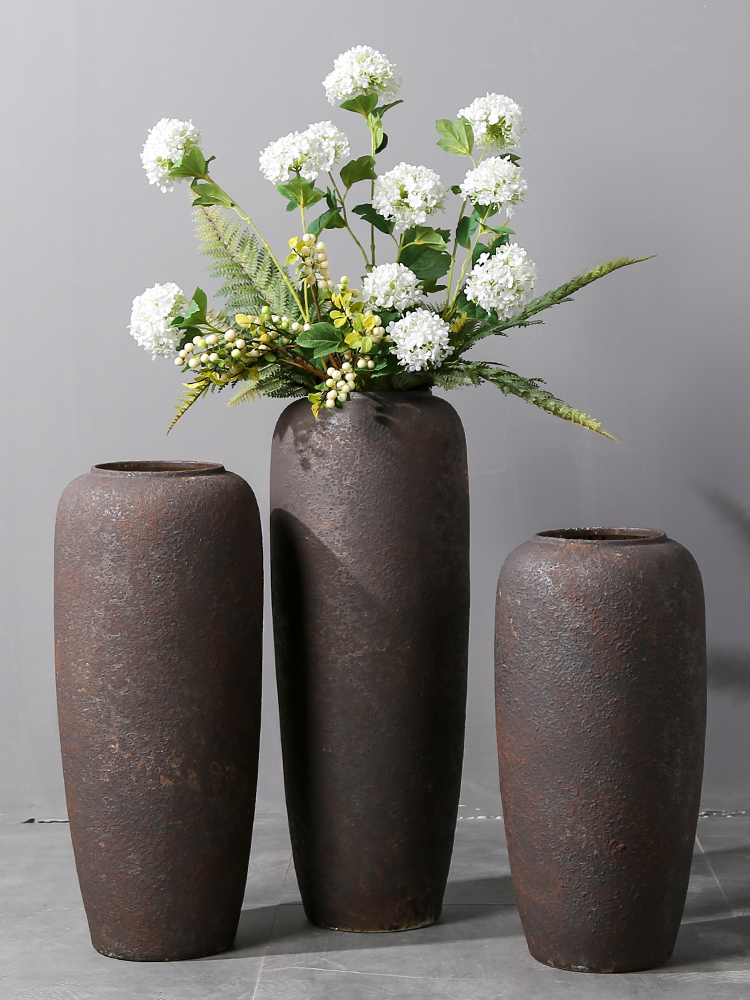 Jingdezhen ground vase large Chinese style restoring ancient ways is plugged into the dried coarse pottery sitting room hotel villa clay ceramic furnishing articles