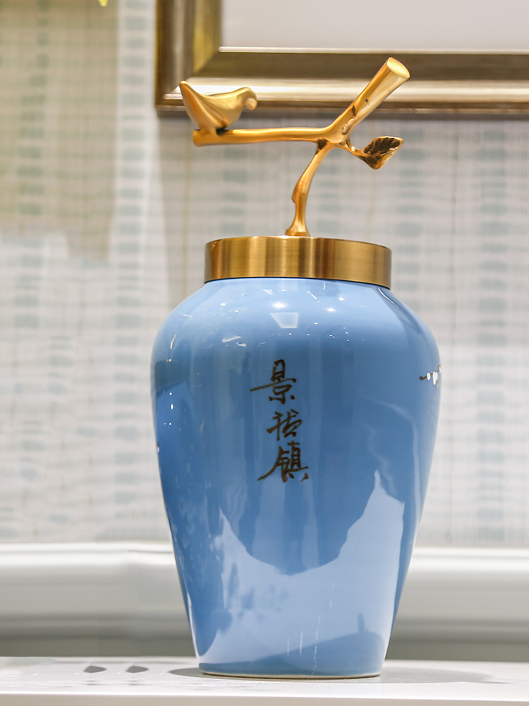 New Chinese style of jingdezhen ceramic vase furnishing articles bronze sitting room TV cabinet table light key-2 luxury home decoration flower receptacle