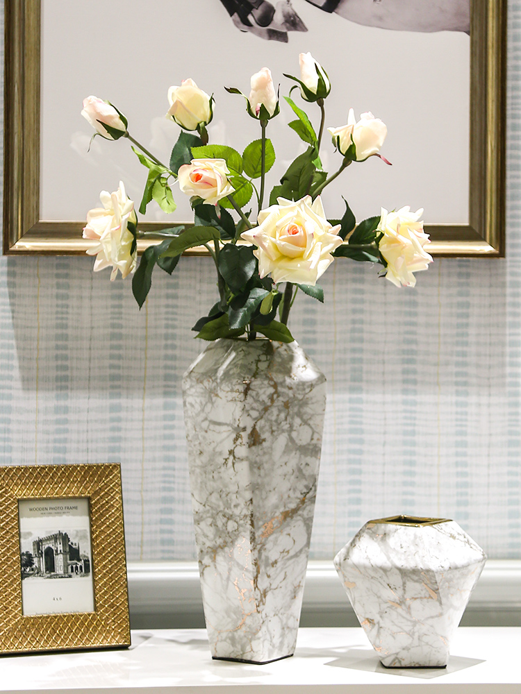 New Chinese style style decoration snakeskin grey marble green leaves an irregular art ceramic vase decoration