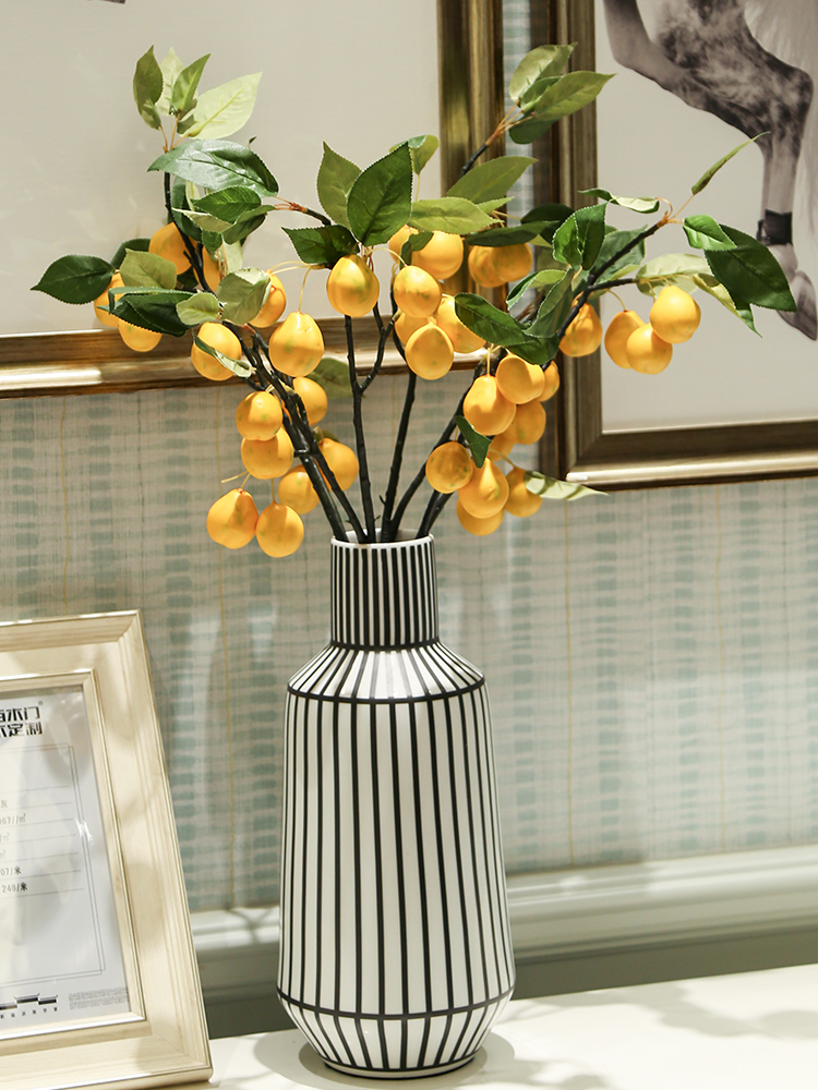 Nordic, black and white color matching stripe ceramic vase example room flower arranging furnishing articles creative contracted hydroponic flowers ornament