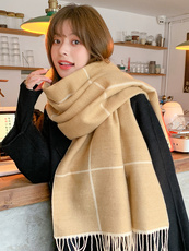 шарф 围巾女秋冬季韩版百搭双面格子加厚保暖围脖可爱少女士披肩外搭潮