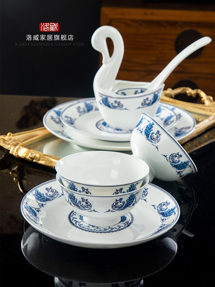 Touch the floor clearance 】 【 jingdezhen blue and white porcelain tableware suit household ipads high - grade Chinese chopsticks dishes dishes