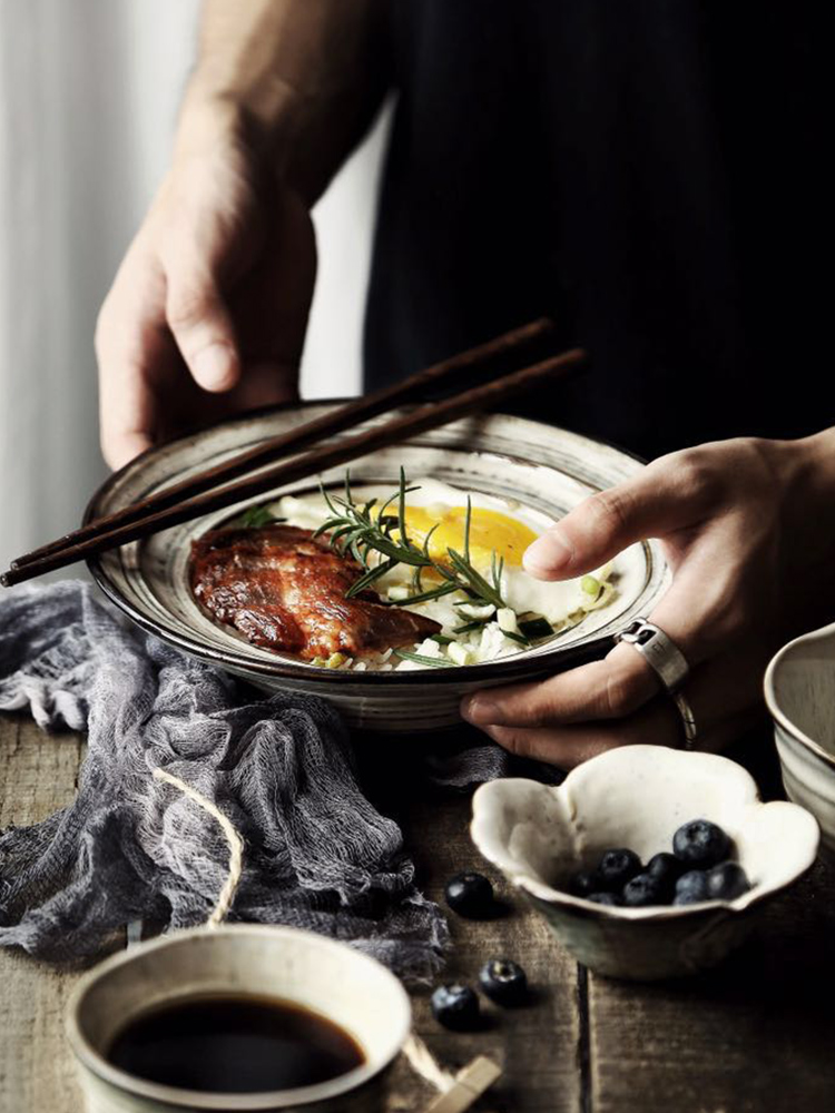 Lototo Japanese ceramics tableware domestic large bowl of soup bowl rainbow such to use individual pasta dishes creative straw bowl