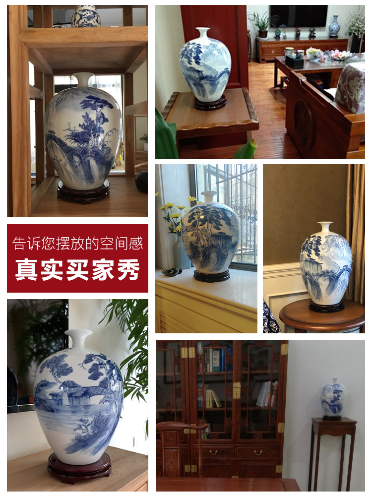 Jingdezhen ceramics by hand draw water bottle of blue and white porcelain vase flowers sitting room adornment handicraft furnishing articles