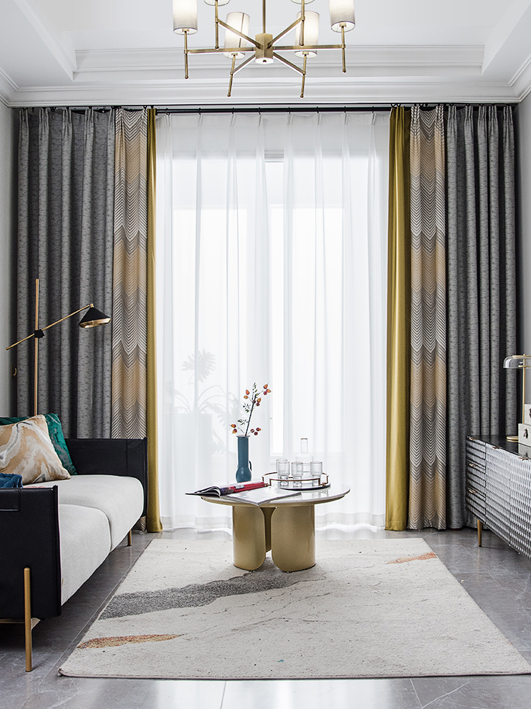 Phòng khách rèm thành bầu không khí cao cấp Bắc Âu tối giản hiện đại của Trung Quốc cao cấp xa xỉ pha trộn màu sắc ánh sáng bóng nối Mỹ