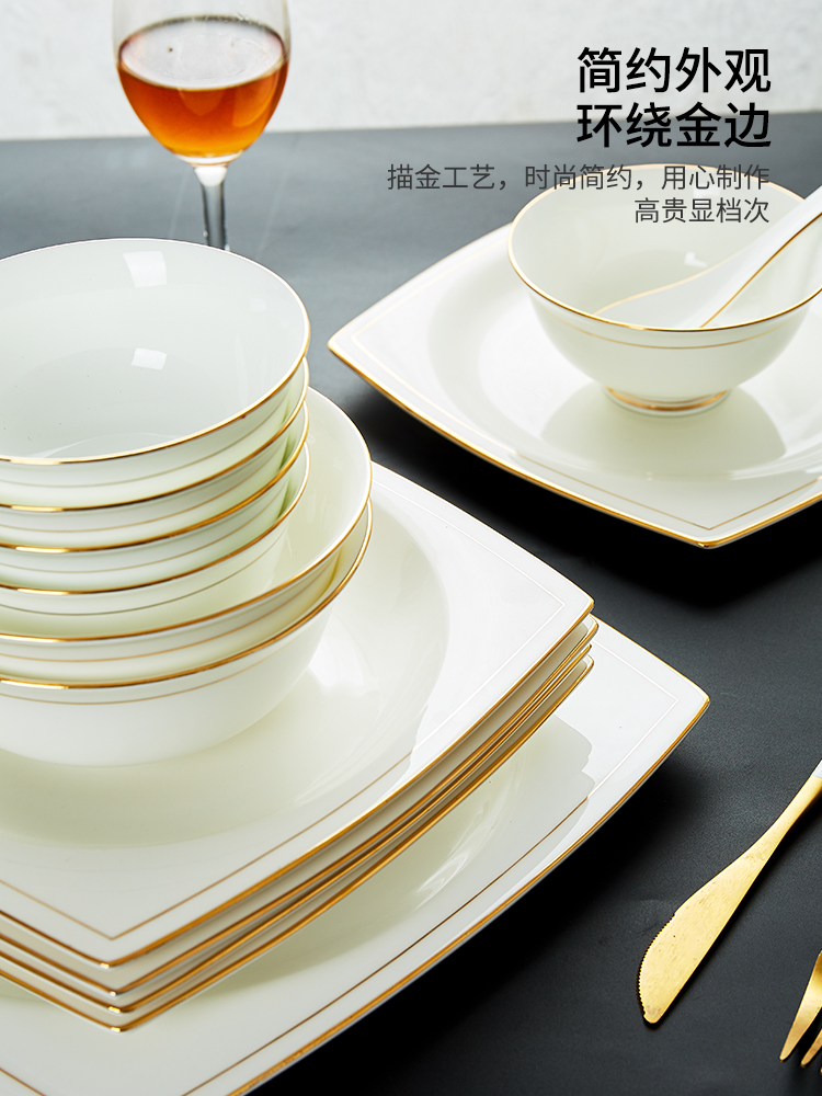 Plate suit move European - style abnormity square bowl dish dish dish hand paint club reception cutlery set home