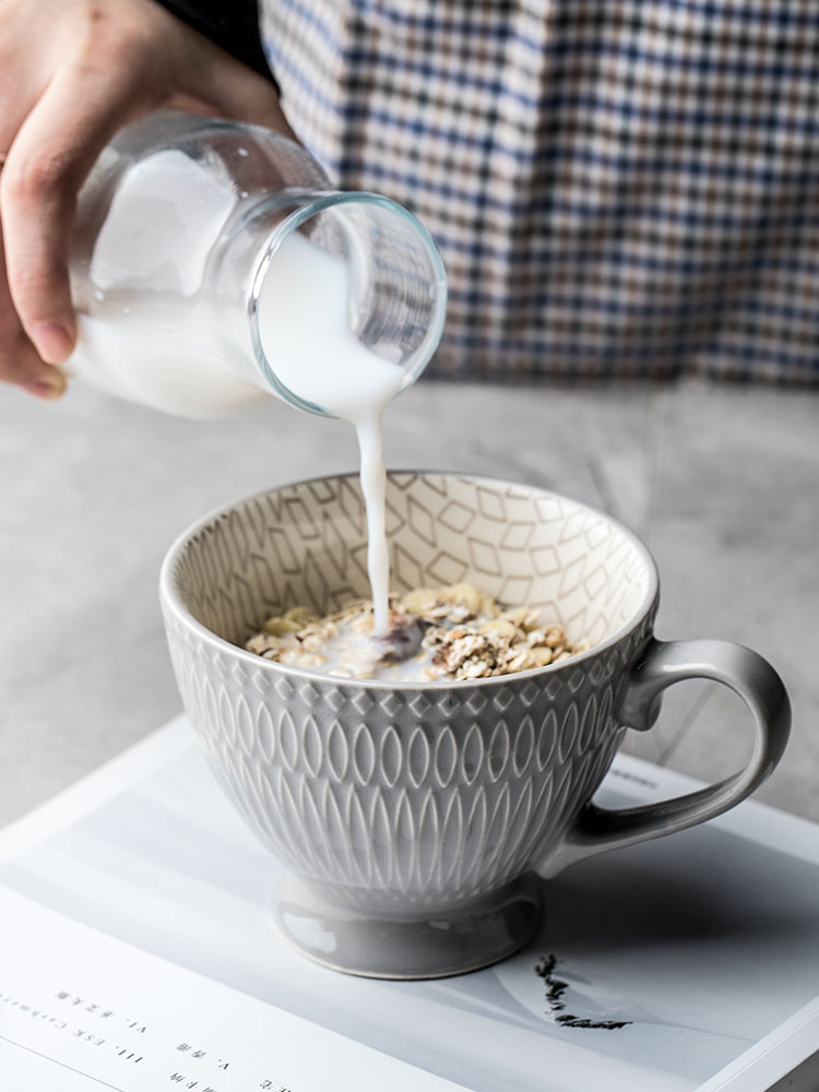 Porcelain creative leisurely breakfast cup oats mugs large capacity bigger sizes milk coffee cup mark cup bowl