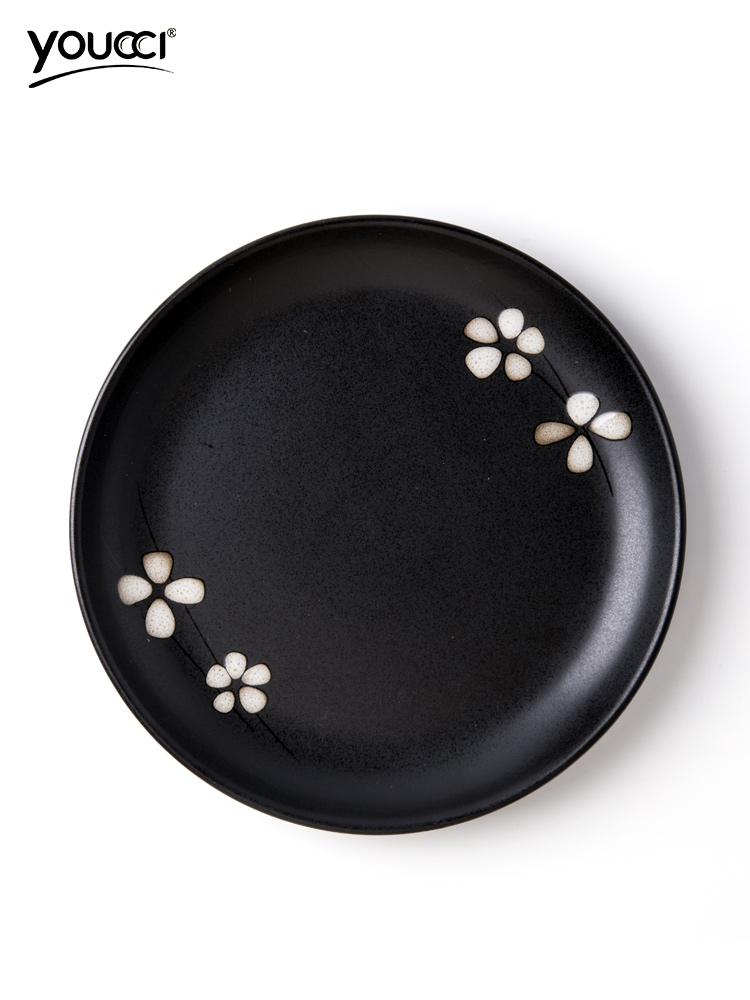 Japanese ceramics circular plate household dish plate small dishes dumplings plate black ipads plate tableware creative breakfast tray