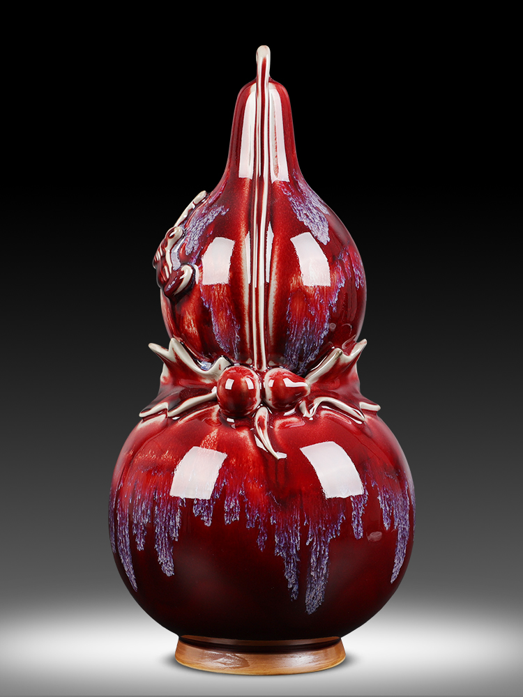Jun porcelain ceramics vase red ferro, gourd carving handicraft furnishing articles feng shui town curtilage home decoration art