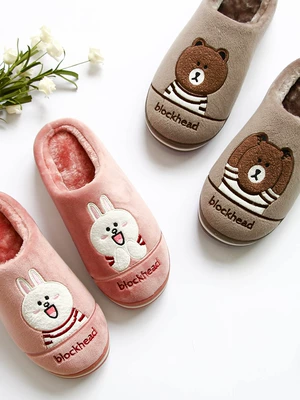 Kuailu dép mùa đông bông với không trượt nặng đáy nam túi và phụ nữ ấm áp mùa đông nhà dép vài nhà trong nhà - Trang chủ Trang chủ