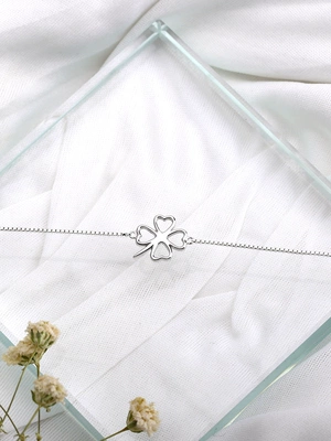 JG bốn lá cỏ ba lá vòng chân 925 sterling bạc bạn gái cho bạc đa năng đơn giản dễ thương vòng chân bạc nữ đẹp Vòng chân
