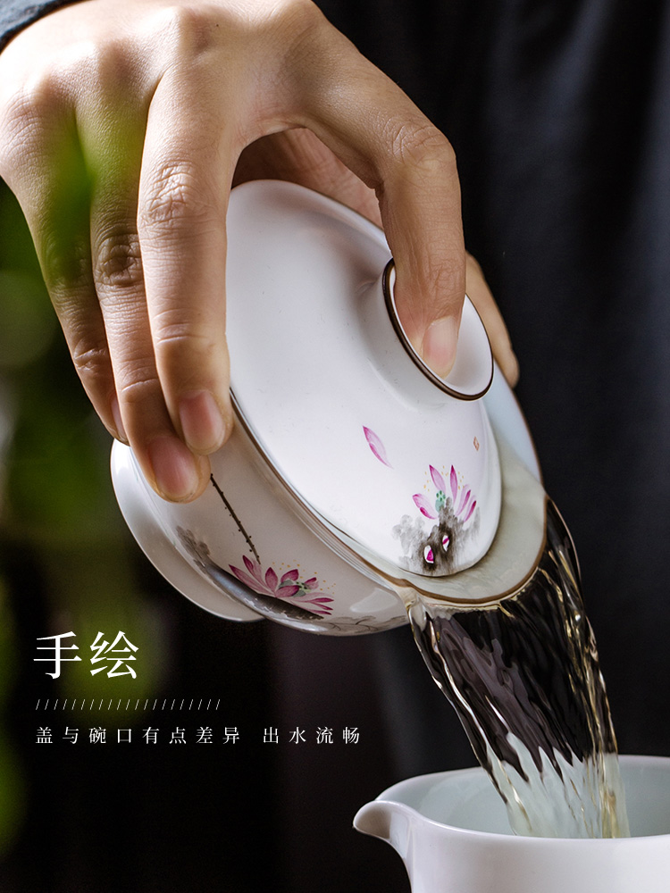 JingChen jingdezhen hand - made only three tureen tea cup celadon famille rose porcelain bowl kung fu tea set gift