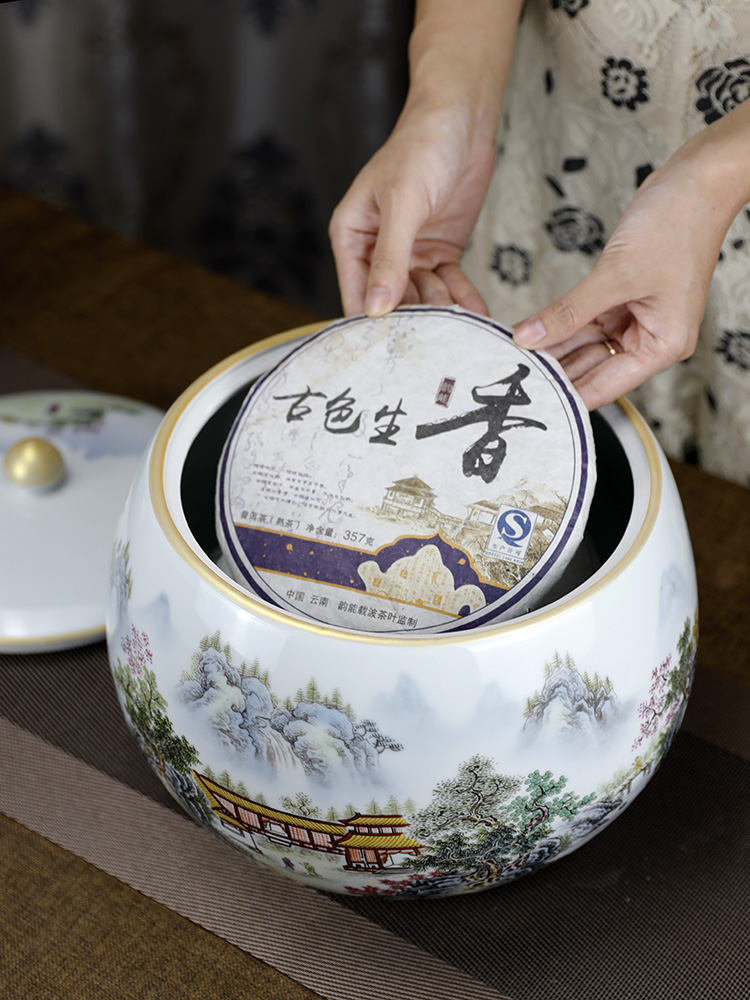 Jingdezhen ceramic POTS caddy fixings bread seven large tea urn home wake seal pot store pu - erh tea POTS
