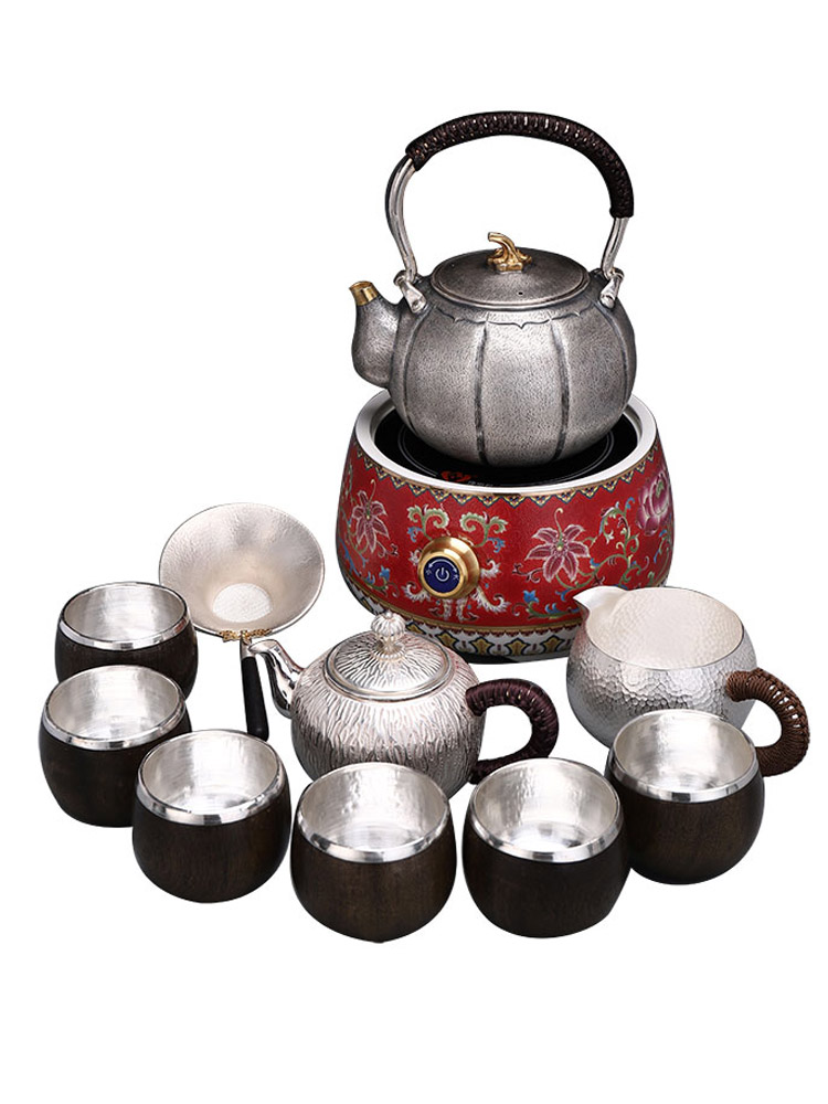 Recreational product silver kung fu tea set enamel color TV TaoLu silver pot S sterling silver 999 kettle pot home