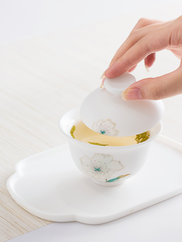 And creation of kung fu tea set the set of dehua white porcelain hand - made ceramic tureen cups the whole household