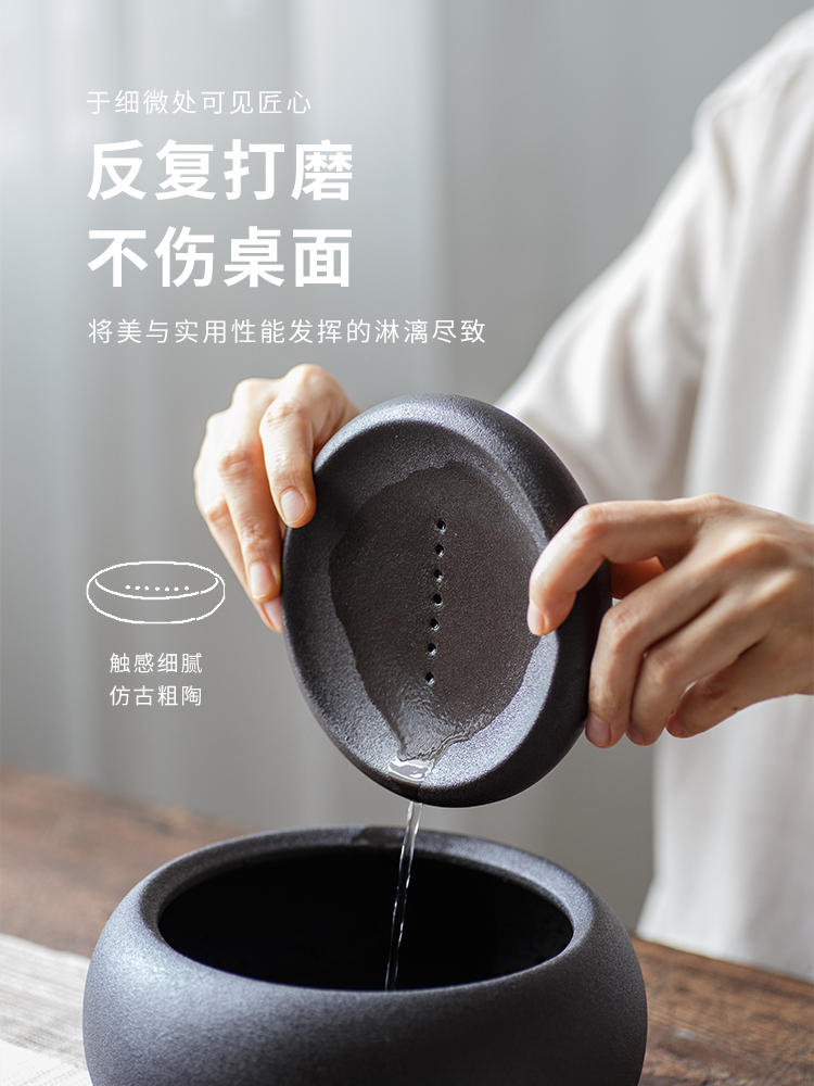 And creation of black ceramic POTS bearing dry tea table circular tea tray tea set ceramic pot water household cup mat to restore ancient ways