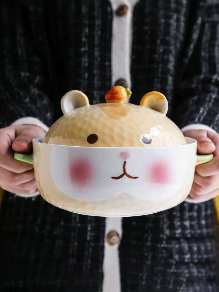 Hamster mercifully rainbow such always express cartoon young girl heart bowl of creative students dormitory ears with cover ceramic li riceses leave